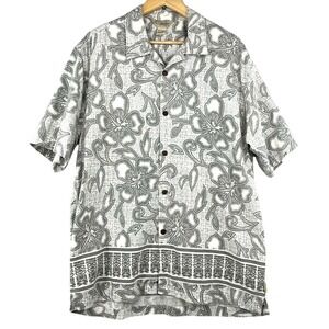 Gotcha Button Up Shirt Men Large Grey Excellent Tropical Tiki‎ Hibiscus Surf